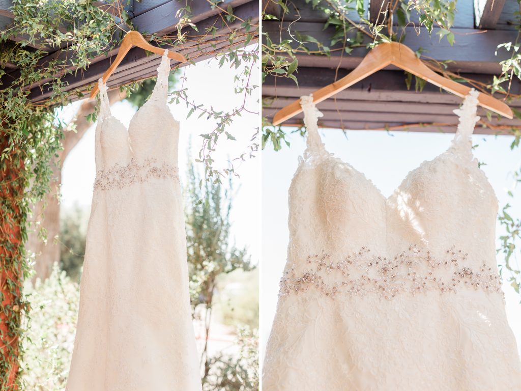 Wedding Dress hanging at La Mariposa Tucson arizona