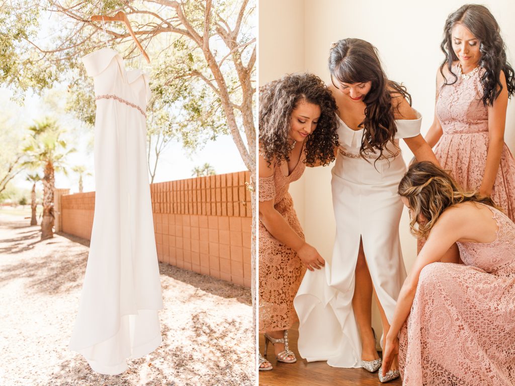 wedding dress hanging outside